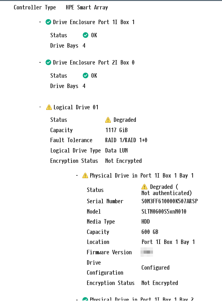 Logical drive status - degraded